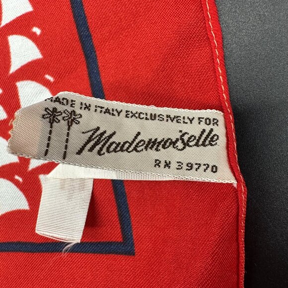 Vintage Scarf Italian 1970s Mademoiselle Red White Blue Patriotic Italy Small - Picture 4 of 8